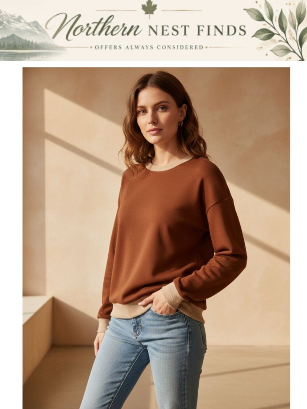 Women's Crewneck Color Block Sweatshirt Ribbed Trim Loose Fit Pullover